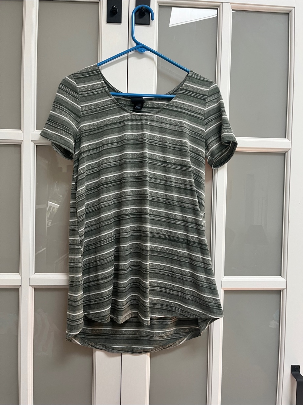 Agnes & Dora Olive and White Striped Short Sleeve Top